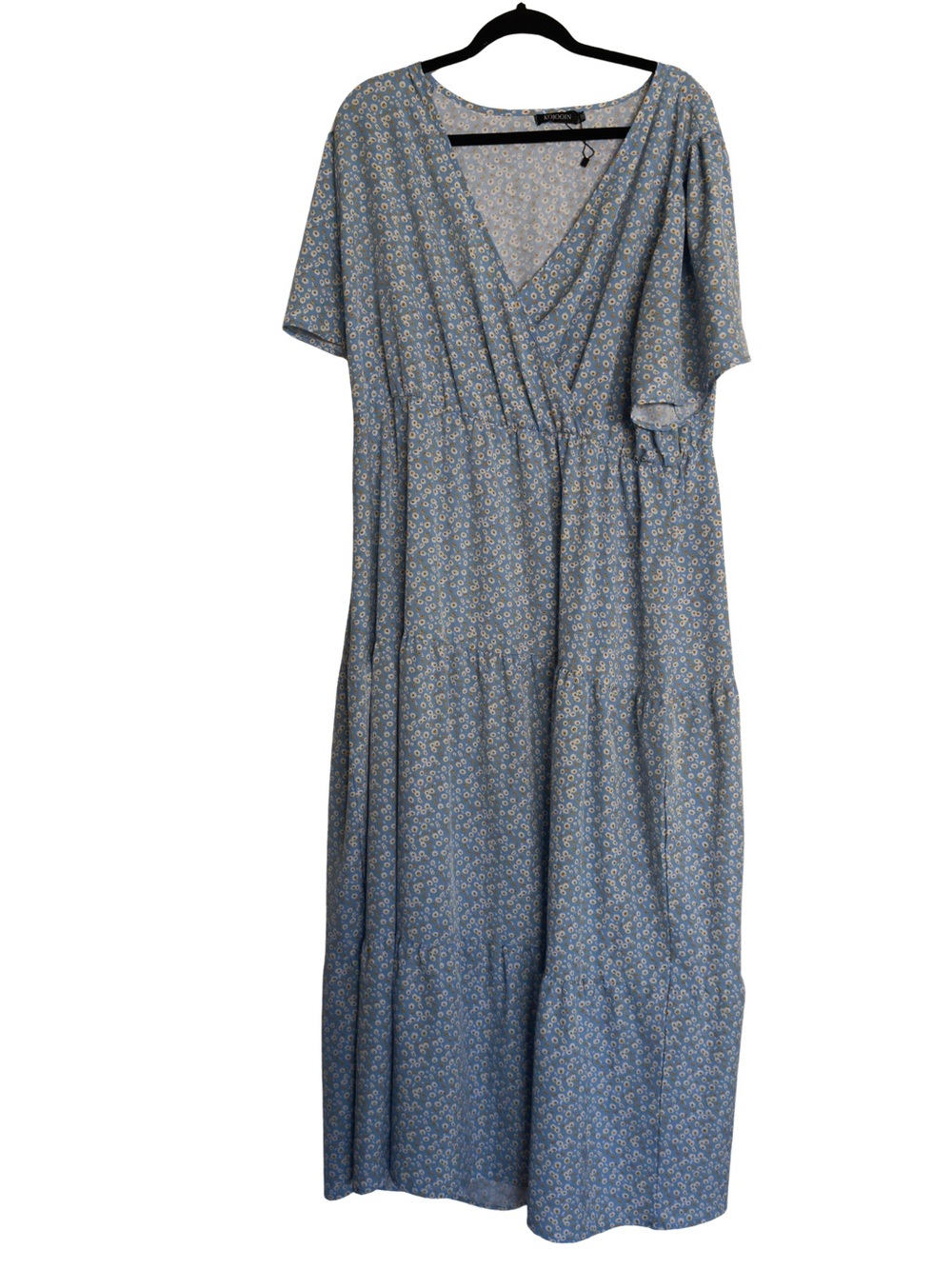 Dusty Blue Floral Tiered Wrap Maxi Dress